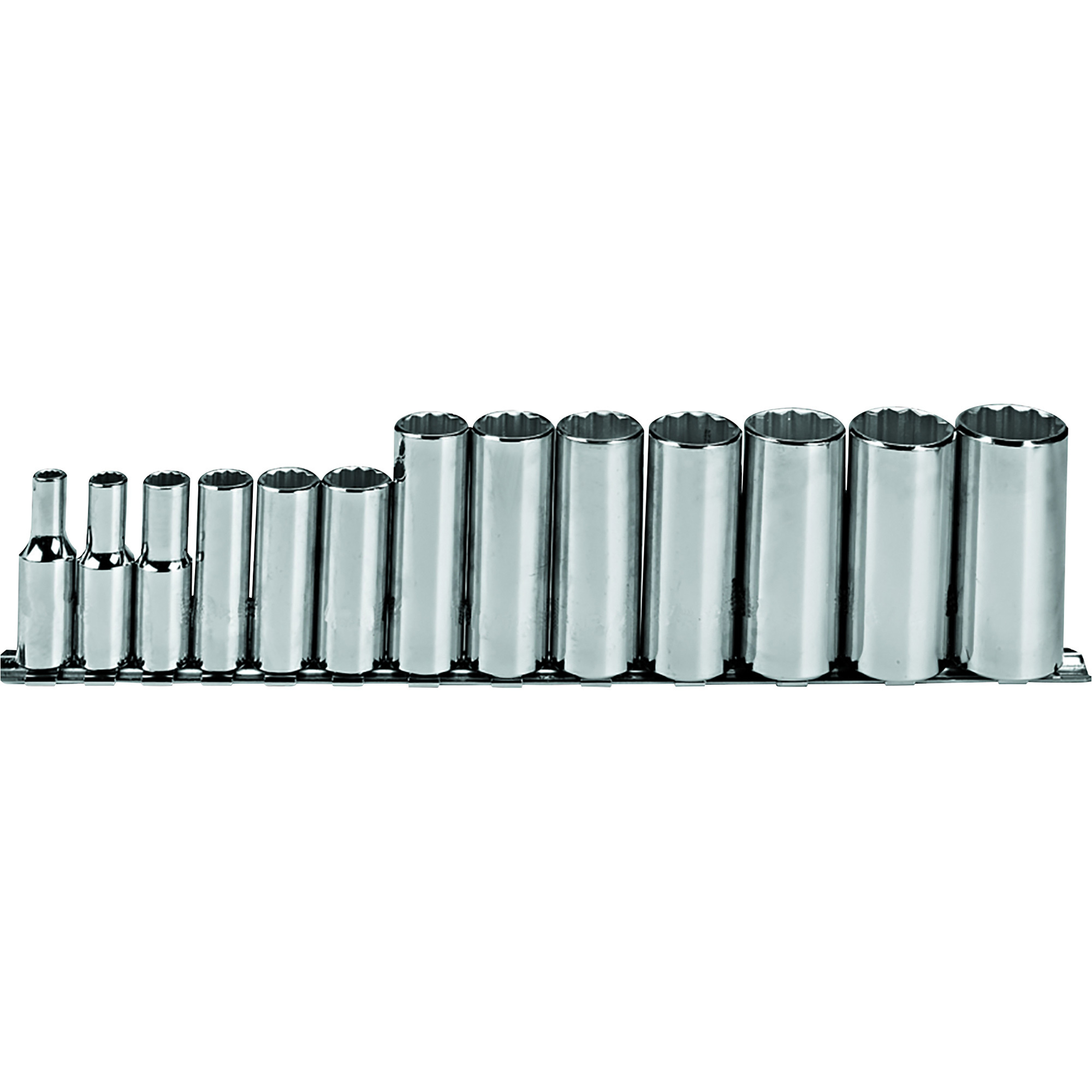 Proto 13-Pc. Set of 3/8in. Drive, 12 Point Deep Sockets, Model# J52112